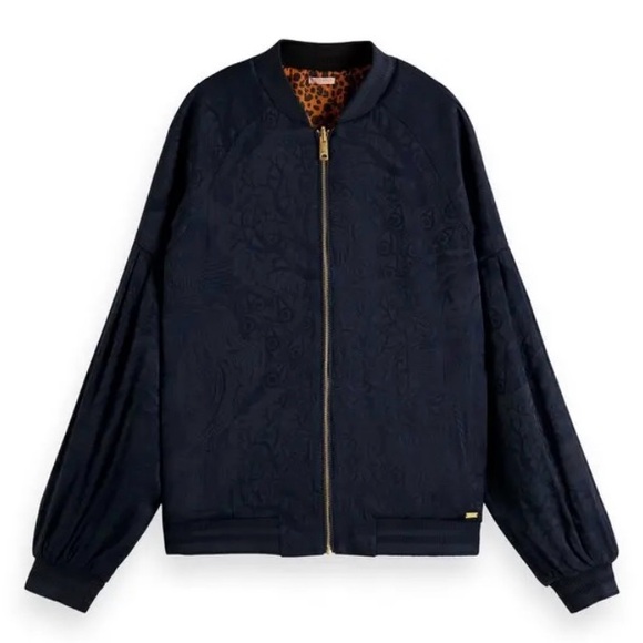 Scotch & Soda In-Between Reversable Animal Print Navy Bomber Satin Jacket L - Picture 1 of 10